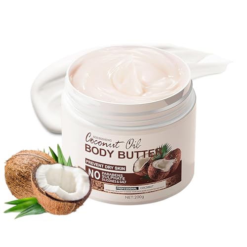 200g Coconut Body Butter - Natural Coconut Body Cream - Body Butter for Women - Body Lotion for Dry Skin - Coconut Moisturiser - Coconut Body Oil for Lock Watery & Smooth & Rejuvenate Skin