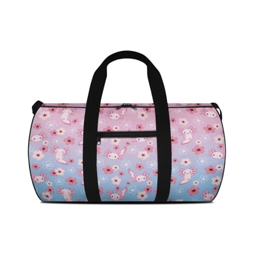 Axolotl Cherry Blossom Duffel Bag 20-24-28 Inches Foldable Gym Bag for Women Duffle Bags Lightweight with Inner Pocket for Travel Sports