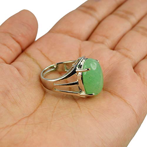 Reiki Crystal Products Certified Adjustable Green Jade Gemstone Ring for Unisex (Color : Silver & Green)