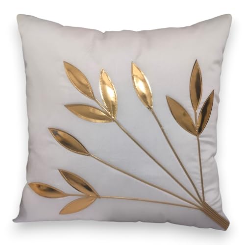 Image of Golden Floral Cushion Covers, 16x16 Inch, Set of 5 (White)