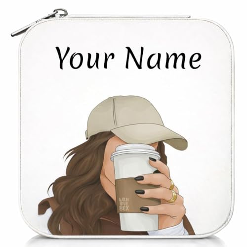 Image of Personalized Jewellery Organizer Case for Women | Custom Name Travel Jewelry Box with Ring, Earring & Necklace Storage | Compact, Elegant Gift for Girls & Women (Coffee Girl)