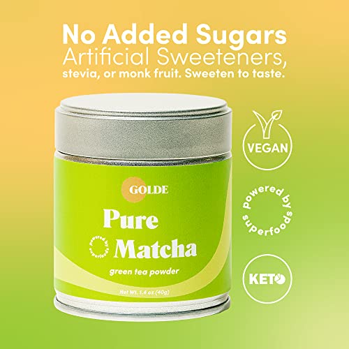 Golde Pure Matcha - 100% Pure Japanese Ceremonial Grade Matcha Green Tea Powder | Golde Shroom Shield - Superfood With Turkey Tail Mushroom, Reishi Mushroom Extract, Cacao, And Coconut Milk Powder #TOP5