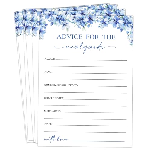 Image of Advice for The Newlyweds Bridal Shower Games, 25 Blue Floral Bridal Shower Game Cards Set, Engagement Party Game for Guests, Wedding Games for Reception, Minimalist Marriage Party Supplies-11