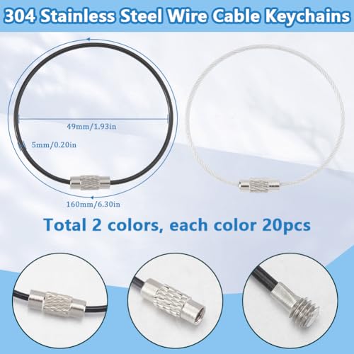 Image of SUNNYCLUE Stainless Steel Loops Wire Keychain Cable Large Key Rings Key Chain for Luggage Tags Key Tags Keyrings Kitchen