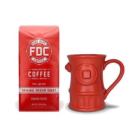 Fire Department Coffee - Veteran Owned - Original Medium Roast Ground Coffee & Fire Hydrant Mug Bundle - Balanced & Smooth - Roasted in the USA, Handcrafted from Premium Coffee Beans Cover
