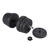 Lo que obtienes: 2 juegos de 15 kg, 4 discos de 1,25 kg, 4 discos de 1,5 kg, 4 discos de 2 kg, 4 discos de 2,5 kg, 2 barras de 47 cm, 4 cuerdas de vinilo, 15 kg por par. Peso total de 30 kg.