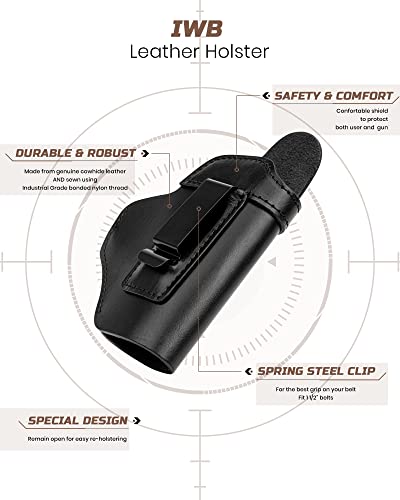 Gun Holster Genuine Leather Appendix Carry Holster For Glock For S&W M&P Shield | Glock 17 19 22 23 32 33 43 | Springfield Xd & Xds | And Similar Sized Handguns Concealed Carry Holster For Men Black #TOP2