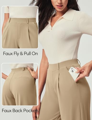 Image of IUGA Dress Pants Women Stretchy Wide Leg Work Pants Business Casual Outfits | Teacher Outfits for Women, Work Clothes, Trousers, Slacks, High Waisted, Pull on, Comfy, Office, Travel, Interview