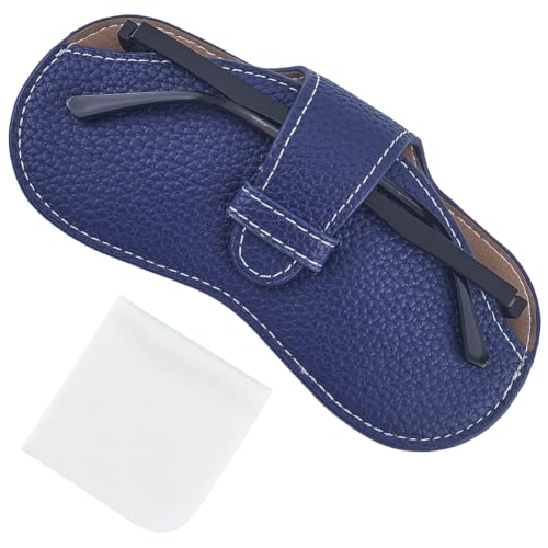 Image of CREATCABIN Leather Sunglasses Case Portable Glasses Bag Slim Squeeze Lightweight Travel Eyeglasses Holder Pouch with Soft Cleaning Cloth Gift for Family Friends Holiday Vacation 6.9x3.4 Inch Blue