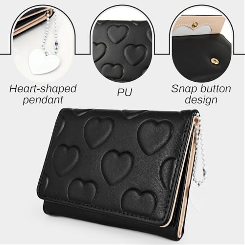 Women Wallet, PU Credit Card Holder with Heart-shaped Pendant, Cute Women's Credit Card Wallet for Shopping, Dating, Travel (Black)4