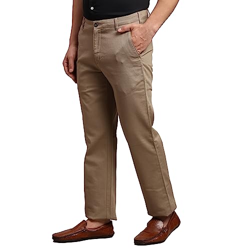 Image of Colorplus Men's Cotton Blend Solid Piece Dyed Pattern Tailored Fit Flat Front Casual Trouser