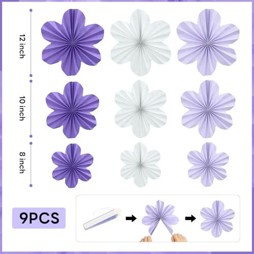 Image of Lavender Birthday Party Decorations Purple White Party Decorations | Hanging Paper Flowers Tassel Garland Swirls for Women Girl Graduation Baby Showers Wedding Bachelorette Retirement Supplies