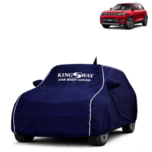 Image of KINGSWAY Super Waterproof Car Cover Only with Mahindra XUV 300 (Year 2019 to 2023 - All Model) | Mirror and Antenna Pockets | All Weather Car Body Cover with Silver Piping | Blue