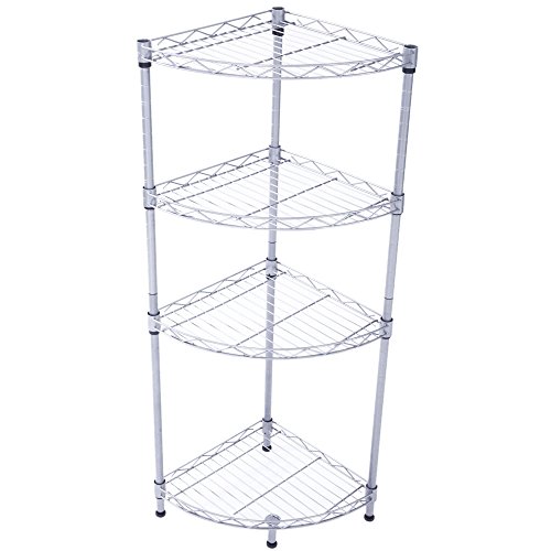 Flandre 4-Tier Fan-Shaped Storage Rack Steel Wire Corner Shelving Unit, Space Saver for Kitchen Living Room Bathroom Silver