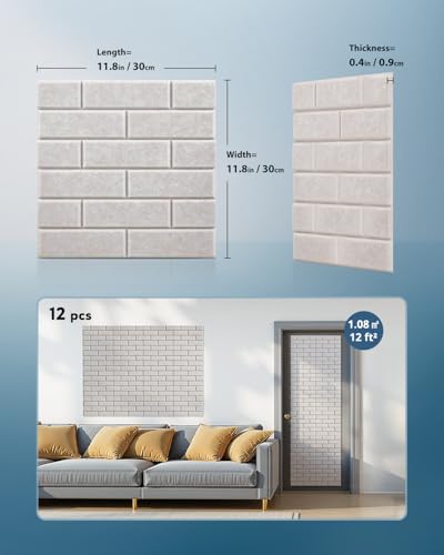 Image of Kuchoow Acoustic Wall Panels for Room& Office Sound Absorbing, 12 Pack Brick Pattern Beige Decorative Self Adhesive Art Acoustical Treatment Tiles for Ceiling Door Studio 12''x12''x0.4''