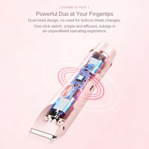 Bikini Trimmer for Women 2 in 1 Painless Electric Razors for Women 120 Min Cordless Runtime IPX7 Waterproof Rechargeable Bikini Shaver with Ceramic Blade for Bikini Body Face Underarm Arm Leg (Blue) — view 6