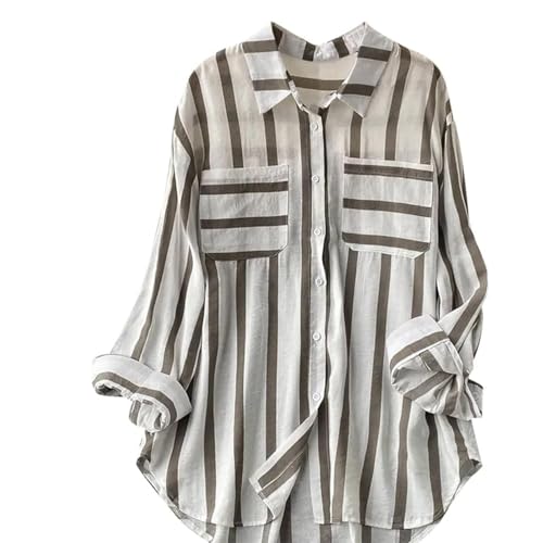 Image of ROYALICA Women's Orange & White Striped Cotton Blend Oversized Casual Shirt
