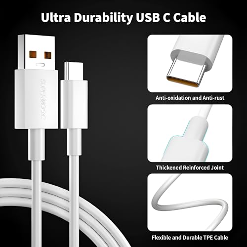 Image of ZYBUX Realme Original 65W Supervooc Usb Type C Charging Data Cable For 12 Pro Plus /11 Pro /11 /10 /9 /9I /Narzo 60 Pro /60 /50 /50 Pro /30 Support 67W Superdart&33W Dart Also Quick Mobile Charge,White,3ft