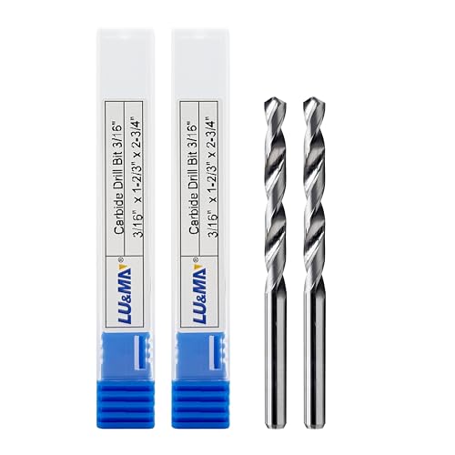 LU&MN 3/16" K20 Tungsten Carbide Jobber Drill Bits, 2pcs