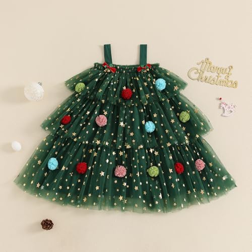 Toddler Baby Girl Tutu Tulle Christmas Dress Star Print Square Neck Sleeveless Layered Tulle Dress Xmas Photoshoot3