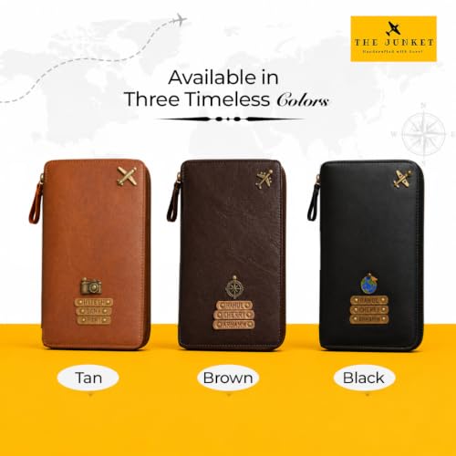 Image of The Junket Personalised Zipper Family Travel Passport Holder Organizer | Holds Up to 3 Passports | Water-Resistant Faux Leather Document Organizer Wallet (Dark Brown)