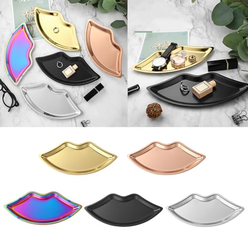 XUYUH Jewelry Tray Earrings Bracelet Necklace Jewelry Rack Stainless Steel Display Stand Lip Shaped Tray Stainless Steel Storage Jewelry, 24x11cm, Gold