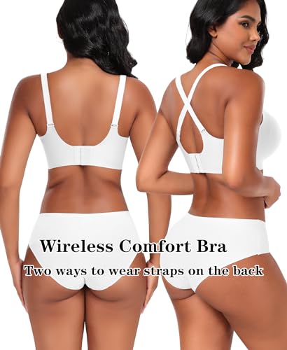 Image of DOCUMO Wireless Bras for Women No Underwire Seamless Push Up Bras with Support and Lift, V Neck Bralette with Bra Extender