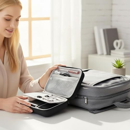 Organizer Tasche Kabeltasche - Kabel Organizer Tasche mit doppellagigem Aufbau und verstellbaren Fächern für Tech-Zubehör, Ladegeräte, Powerbanks, ideal für Reise und Urlaub, Schwarz