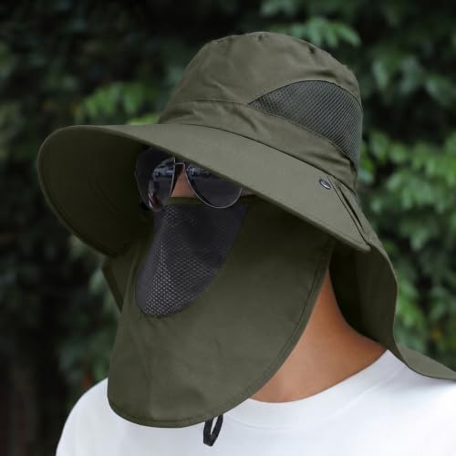 Image of Kraptick Headwear Hats - Lightweight Sun Hat with Detachable Face Cover Foldable Boonie Cap for Travel, UV Protection Summer Cap & Chin Strap with Adjustable Toggle for Secure Fit (DMUG893-A-VV)