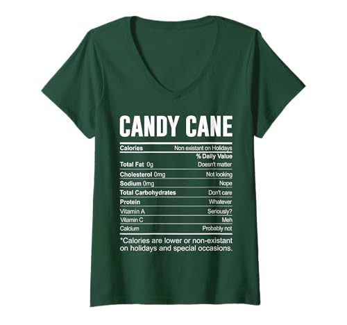 Donna candy cane nutrition fact label calorie divertenti di natale maglietta con collo a v