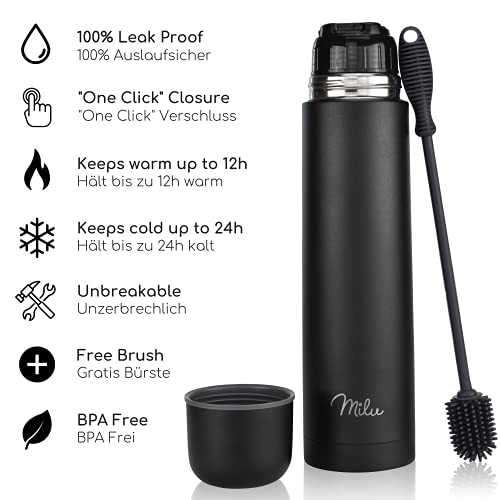 Milu Termo de café 500ml, 750ml, 1l - Botella térmica aislada, Frasco de Vacío de Acero Inoxidable, Sin BPA - Doble… - Imagen 3