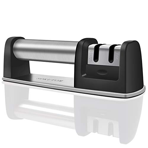 SOKUTOM Knife Sharpener for All Straight and Serrated Knives, Stainless Steel Ceramic and Tungsten, Safe and Easy to Use Kitchen Knife Sharpener, Sharpens Scissors