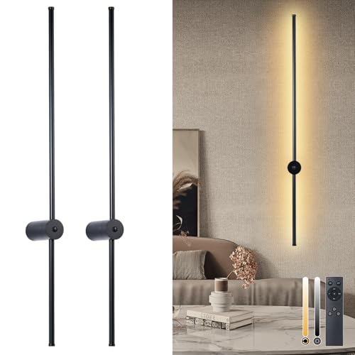 Image of Battery Operated Wall Sconces Set of 2, Rechargeable Wireless LED Wall Lights with Remote Control, Dimmable & 360 Rotatable, Modern Indoor Wall Lamp for Bedroom, Living Room, Hallway(40In)