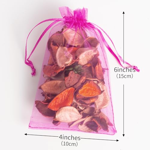 Image of 100PCS Organza Bags, 4x6 inches (10x15cm) Small Mesh Bags Drawstring, Hot Pink Jewelry Gift Pouches for Valentine's Day, Wedding, Party, Festival