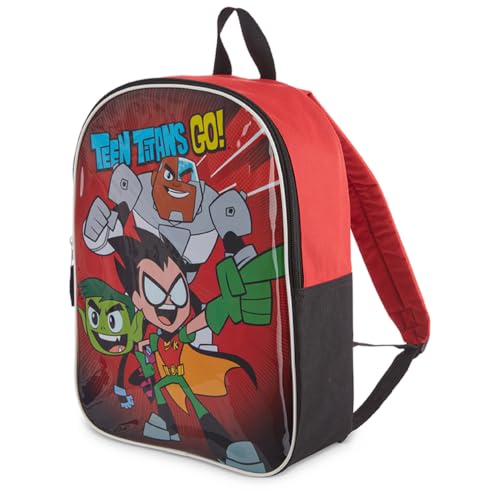DC Comics Mochila infantil Teen Titans Go - Alças acolchoadas de 38 cm e compartimento com zíper - poliéster leve e durável - perfeita para pré-escola e jardim de infância