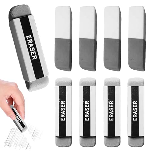 Lot de 8 gommes à sable en caoutchouc naturel pour encre et crayon pour effacer les traces d'encre et les traits à l'école ou au bureau, gommes à encre grise et blanche pour les étudiants pour