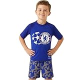Chelsea FC Maillot de Bain Enfant Garcon 5 14 Ans, 2 Pièces Ligue des Champions T Shirt et Short de Bain, UPF 50+, Idee Cadeau (9 10 Ans, Bleu Chelsea)