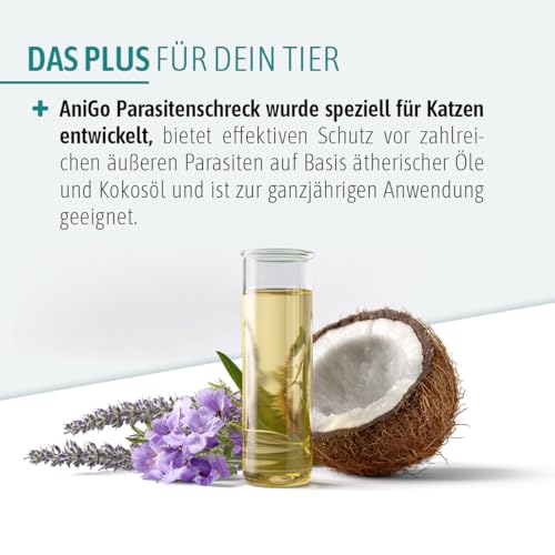 AniGo Parasitenschreck Spot On für Katzen 50ml – Flohmittel & Zeckenmittel für Katzen, Effektiv gegen Ektoparasiten Floh und Zeckenmittel, Lösung zum Auftropfen, Floh- & Zeckenschutz