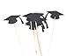 Black Grad Hat Centerpiece Sticks DIY Graduation Decor Double Sided Glitter 8 Pack (Jet Black)