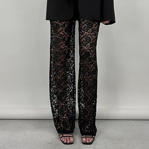Miniatura 2 de 2025 - Pantalones Largos Rectos De Encaje Transparente De Cintura Alta Para Mujer, Ropa De Playa Para Mujer, Negro, M