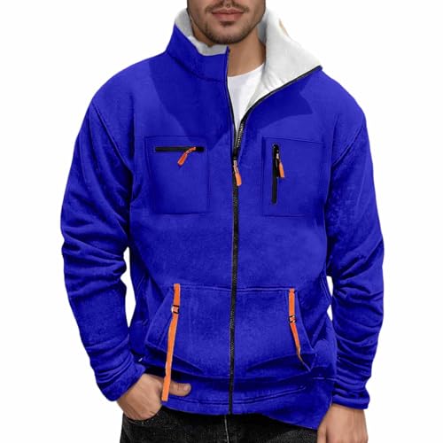 Veste polaire lavée bleu XL sans capuche avec plusieurs poches zippées