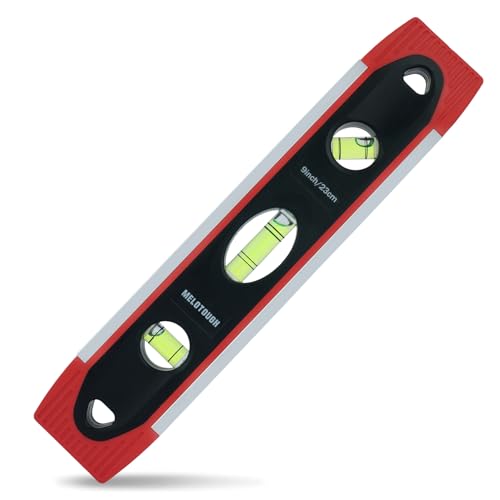 MELOTOUGH 9 Inch Torpedo Level Magnetic,Small Leveler Tool,Spirit Level with 45/90/180 Bubbles,V-Groove,Shock Resistant Leveler,Red