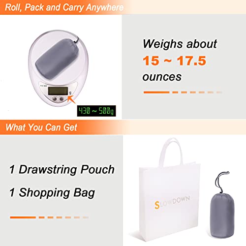 Slow Down Women Lightweight Down Puffer Coat, Women Hooded Mid-Length Packable Winter Jacket With 2 Packing Bag (Grey, M) #TOP4