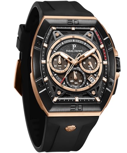 PC PARAS CROWN Mens Watches Luxury Tonneau Quartz Watch for Men Japanese Movement Waterproof Sport Watch, Gifts for Men