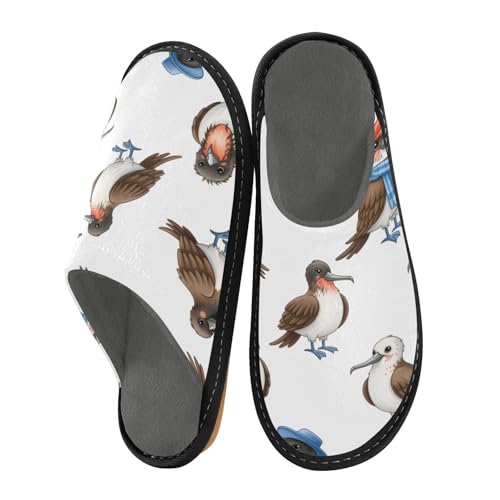 Slippers for Women Booby Birds with Hats and Scarves Soft Fuzzy Women's Slippers Indoor and Outdoor Shoes