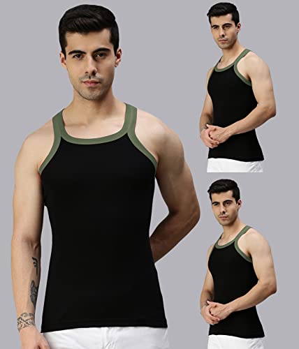 Image of Lux Cozi Men Pack of 3 Pure Cotton Assorted Gym Vest (Size :