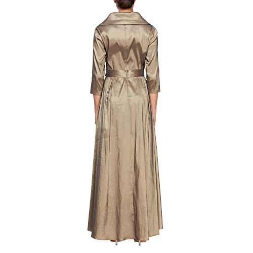 Image of Alex Evenings Women's Portrait Collar Dress with Full Skirt, Pockets, and Tie Belt
