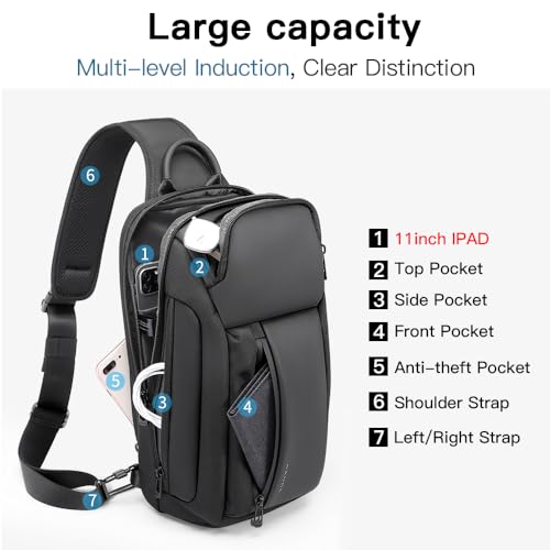 Image of BANGE Sling Bag, Waterproof Men's Chest Bag Shoulder bags Crossbody Sling Backpack for Men, 7566grey