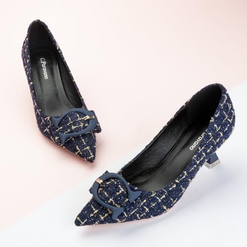 C.Paravano Women's Pumps | Navy Low Heels | Kitten Heels | Designer Pumps | Party Shoes (Navy Multi, Size 8.5)2