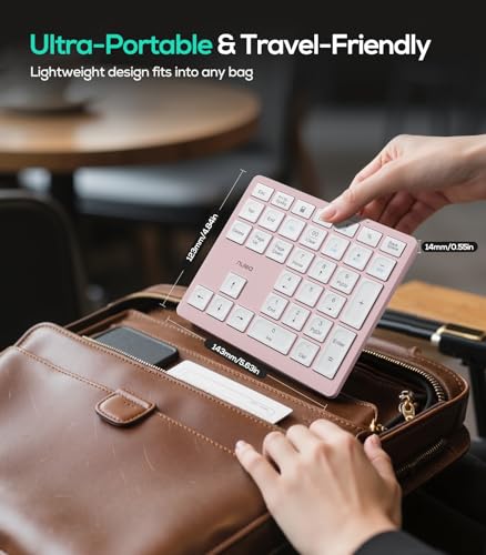 Nulea Kabelloser Nummernblock, Bluetooth 5.0 & 2,4G, tragbare numerische Tastatur, wiederaufladbar über USB-C, 34-Tasten-Bluetooth-Tastatur zur Dateneingabe, kompatibel mit Laptop, Mac, iMac, Roségold